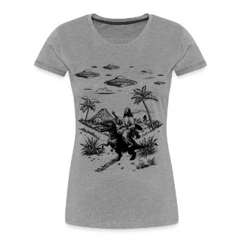 Jesus Dinosaur Meme Humor Religion Fantasy - Women's Premium Organic T-Shirt - heather grey - Front - Mia (176cm)