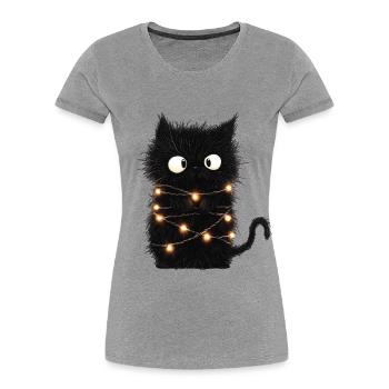 Funny Fairy Lights Cat Christmas Tree Gift - Women's Premium Organic T-Shirt - heather grey - Front - Mia (176cm)