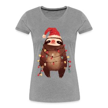 Funny Sloth Fairy Lights Christmas Tree - Women's Premium Organic T-Shirt - heather grey - Front - Mia (176cm)
