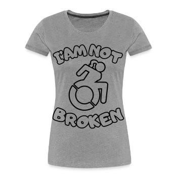 Ich sitze im Rollstuhl, aber ich bin nicht kaputt # - Frauen Premium Bio T-Shirt - Grau meliert - Vorne - Mia (176cm)
