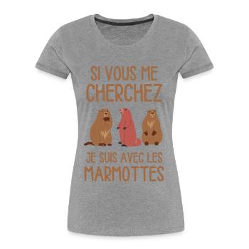 Humour marmotte randonnée nature dormir - T-shirt bio Premium Femme - gris chiné - Devant - Mia (176cm)