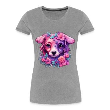 Blumiges Hundemotiv in Pastellfarben - Frauen Premium Bio T-Shirt - Grau meliert - Vorne - Mia (176cm)