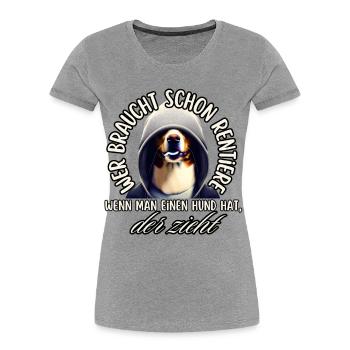 Hund im Hoodie zieht - Frauen Premium Bio T-Shirt - Grau meliert - Vorne - Mia (176cm)