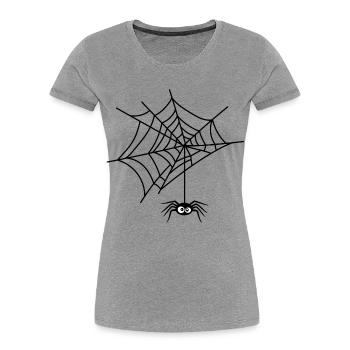 Halloween araignée drôle suspendue à sa toile - T-shirt bio Premium Femme - gris chiné - Devant - Mia (176cm)