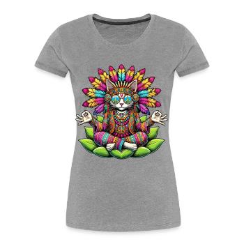 Hippie Katze 70er Jahre 1970er 60er Jahre Party - Frauen Premium Bio T-Shirt - Grau meliert - Vorne - Mia (176cm)