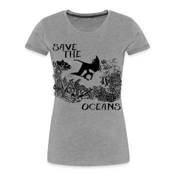 SAUVEZ LES OCÉANS - T-shirt bio Premium Femme - gris chiné - Devant - Mia (176cm)