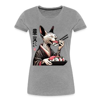 Sushi Sphynx Katze Maki Kimono Geschenk - Frauen Premium Bio T-Shirt - Grau meliert - Vorne - Mia (176cm)