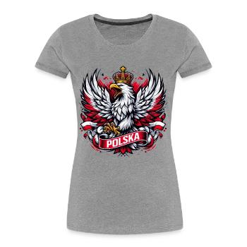 Pologne Polska aigle emblème drapeau drapeau cadeau - T-shirt bio Premium Femme - gris chiné - Devant - Mia (176cm)