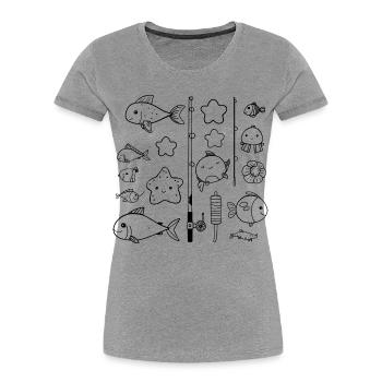 Fischen Comic Stil - Frauen Premium Bio T-Shirt - Grau meliert - Vorne - Mia (176cm)