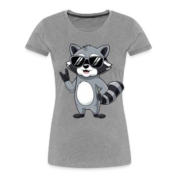 Waschbär mit Rock Pose Raccoon Rock Musik Musiker - Frauen Premium Bio T-Shirt - Grau meliert - Vorne - Mia (176cm)