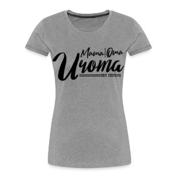 Maman, Grand-mère, Arrière-grand-mère – Est. Multigénérationnel 2025 - T-shirt bio Premium Femme - gris chiné - Devant - Mia (176cm)