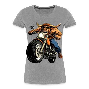 Taureaux Moto / Motard Taureau - T-shirt bio Premium Femme - gris chiné - Devant - Mia (176cm)