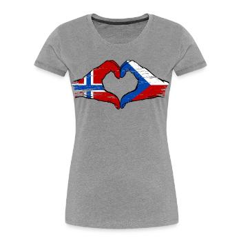 Norway Czech Republic Flag Hands Heart Shape Used - Women's Premium Organic T-Shirt - heather grey - Front - Mia (176cm)