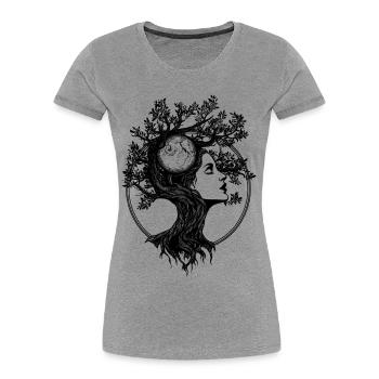 Baum Frau Boho Natur Abstrakt Grafik Mystisch - Frauen Premium Bio T-Shirt - Grau meliert - Vorne - Mia (176cm)