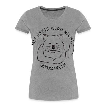 Minimalistische Katzen-Linienzeichnung Nazis raus - Frauen Premium Bio T-Shirt - Grau meliert - Vorne - Mia (176cm)