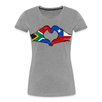 South Africa Chile flag hands heart shape used - Women's Premium Organic T-Shirt - heather grey - Front - Mia (176cm)