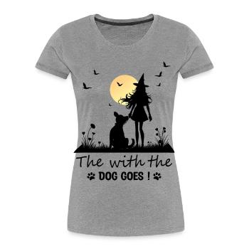 Qui va avec le chien ! - T-shirt bio Premium Femme - gris chiné - Devant - Mia (176cm)