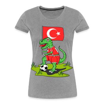 Drapeau de Turquie Dinosaure Rex Football - T-shirt bio Premium Femme - gris chiné - Devant - Mia (176cm)
