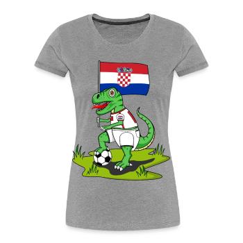 Croatia Flag Dinosaur Rex Football - Women's Premium Organic T-Shirt - heather grey - Front - Mia (176cm)