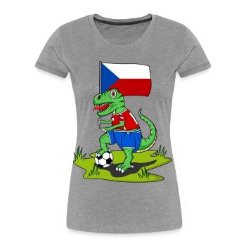 Czech Republic Flag Dinosaur Rex Football - Women's Premium Organic T-Shirt - heather grey - Front - Mia (176cm)