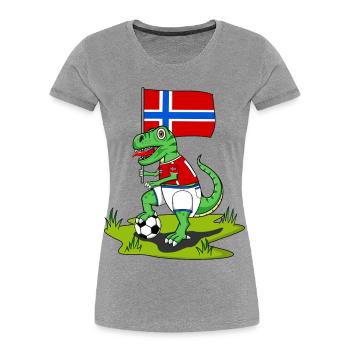 Norway Flag Dinosaur Rex Football - Women's Premium Organic T-Shirt - heather grey - Front - Mia (176cm)