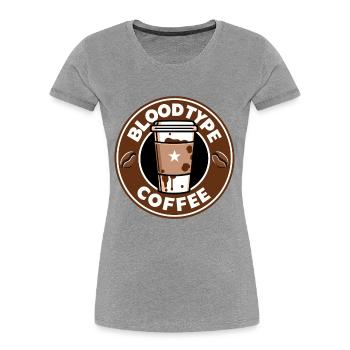 Blutgruppe Kaffee Cartoon Geschenk - Frauen Premium Bio T-Shirt - Grau meliert - Vorne - Mia (176cm)