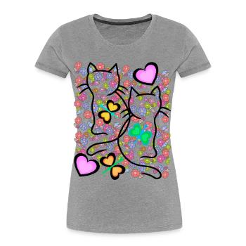 Printemps Eté Rétro Chats Fleurs Années 80 Années 90 - T-shirt bio Premium Femme - gris chiné - Devant - Mia (176cm)