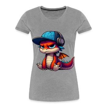 HipHop-Drache - Frauen Premium Bio T-Shirt - Grau meliert - Vorne - Mia (176cm)