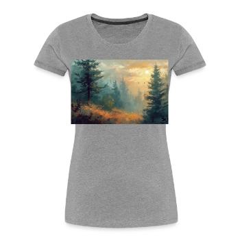 Waldlandschaft Illustration Poster - Frauen Premium Bio T-Shirt - Grau meliert - Vorne - Mia (176cm)
