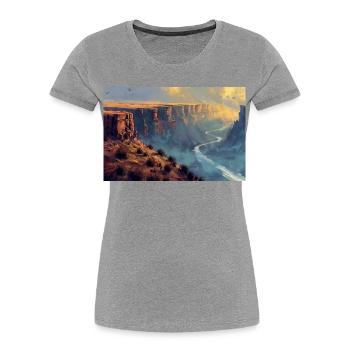 Poster Illustration Paysage de Canyon - T-shirt bio Premium Femme - gris chiné - Devant - Mia (176cm)