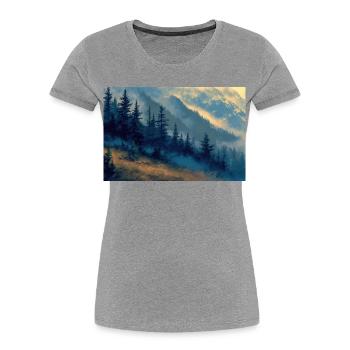 Berglandschaft Illustration Poster - Frauen Premium Bio T-Shirt - Grau meliert - Vorne - Mia (176cm)