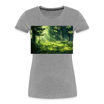 Waldlandschaft Illustration Poster - Frauen Premium Bio T-Shirt - Grau meliert - Vorne - Mia (176cm)