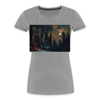 Poster Illustration Medieval Landscape in Ruins - Women's Premium Organic T-Shirt - heather grey - Front - Mia (176cm)