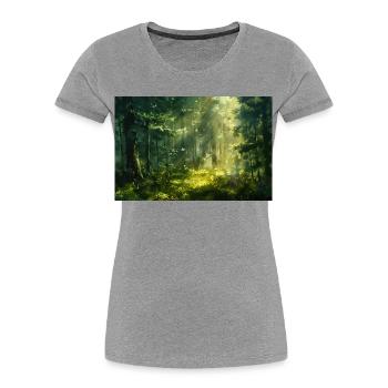 Waldlandschaft Illustration Poster - Frauen Premium Bio T-Shirt - Grau meliert - Vorne - Mia (176cm)
