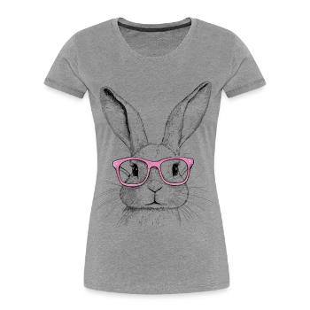 Hasenohren Bunny Brille Kaninchen Hase Geschenk - Frauen Premium Bio T-Shirt - Grau meliert - Vorne - Mia (176cm)