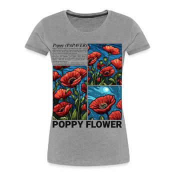 Coquelicot Nature Fleur Botanique Esthétique Cadeau - T-shirt bio Premium Femme - gris chiné - Devant - Mia (176cm)