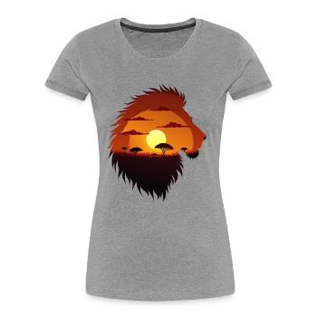 Coucher de soleil rugissant sur la savane - T-shirt bio Premium Femme - gris chiné - Devant - Mia (176cm)