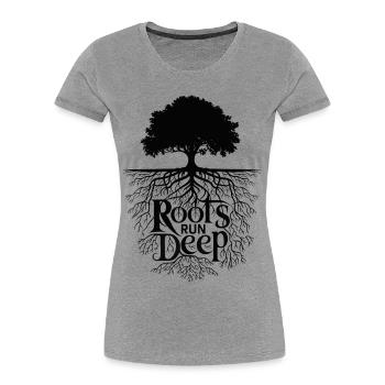 Wurzeln liegen tief - Baum des Lebens Naturdesign - Frauen Premium Bio T-Shirt - Grau meliert - Vorne - Mia (176cm)