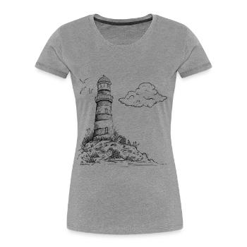 Leuchtturm Sketch Meer Urlaub - Frauen Premium Bio T-Shirt - Grau meliert - Vorne - Mia (176cm)