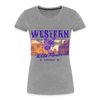 Western Wildflower – Esthétique rétro de la campagne - T-shirt bio Premium Femme - gris chiné - Devant - Mia (176cm)