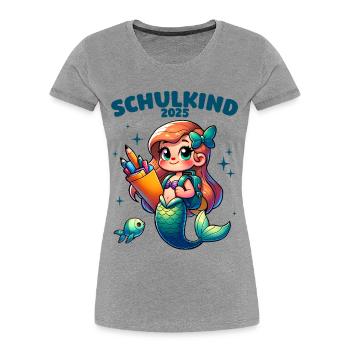 Schulkind 2025 Meerjungfrau Mädchen Einschulung - Frauen Premium Bio T-Shirt - Grau meliert - Vorne - Mia (176cm)