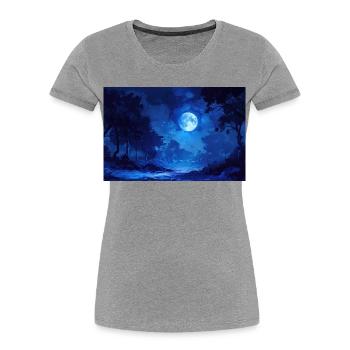 Nachtlandschaft Illustration Poster - Frauen Premium Bio T-Shirt - Grau meliert - Vorne - Mia (176cm)