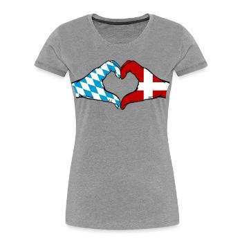 Bavière, Danemark, Drapeau, Mains, Coeur - T-shirt bio Premium Femme - gris chiné - Devant - Mia (176cm)