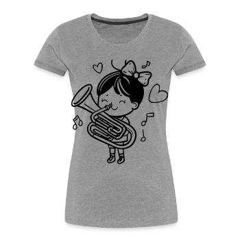 Dessin animé Tuba Girl - T-shirt bio Premium Femme - gris chiné - Devant - Mia (176cm)