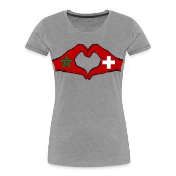 Morocco Switzerland Flag Hands Heart Shape - Women's Premium Organic T-Shirt - heather grey - Front - Mia (176cm)