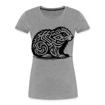 Marmotte tribale - T-shirt bio Premium Femme - gris chiné - Devant - Mia (176cm)