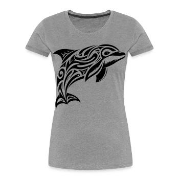 Marsouin commun tribal - T-shirt bio Premium Femme - gris chiné - Devant - Mia (176cm)
