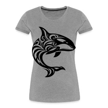 Orque tribal - T-shirt bio Premium Femme - gris chiné - Devant - Mia (176cm)