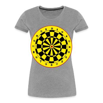 Fléchettes, fléchettes, fléchettes, autocollants, jeu de fléchettes - T-shirt bio Premium Femme - gris chiné - Devant - Mia (176cm)