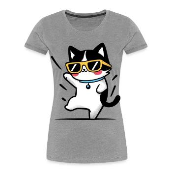 Chat cool aux lunettes jaunes - T-shirt bio Premium Femme - gris chiné - Devant - Mia (176cm)